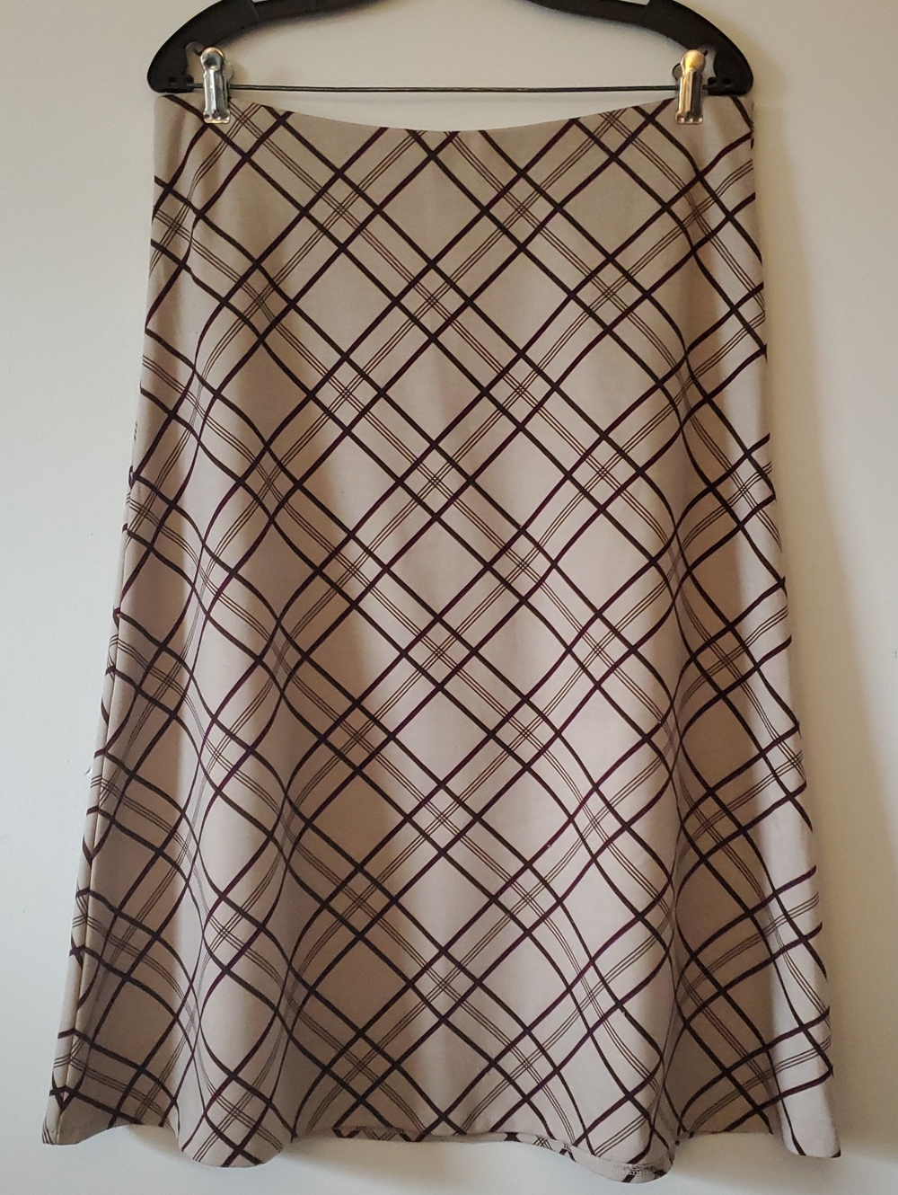 Cato Beige and Maroon Plaid A-Line Skirt